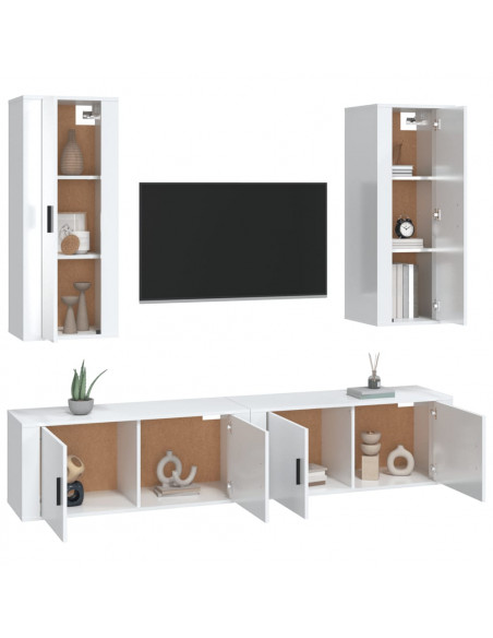 Set di Mobili Porta TV 4 pz Bianco Lucido in Legno Multistrato