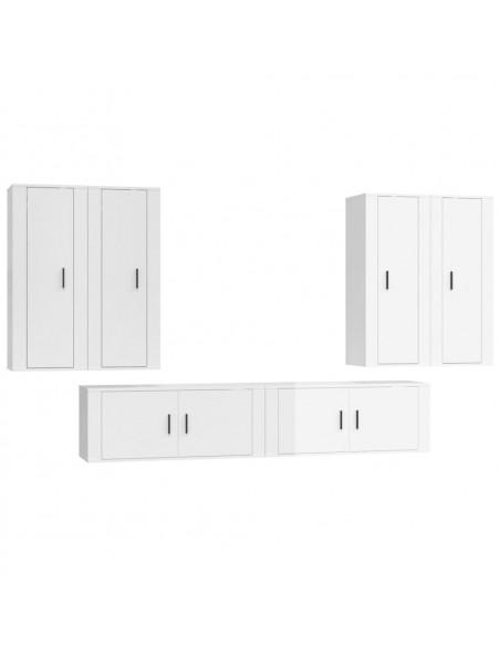 Set di Mobili Porta TV 6 pz Bianco Lucido in Legno Multistrato