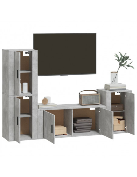 Set di Mobili Porta TV 4 pz Grigio Cemento in Legno Multistrato