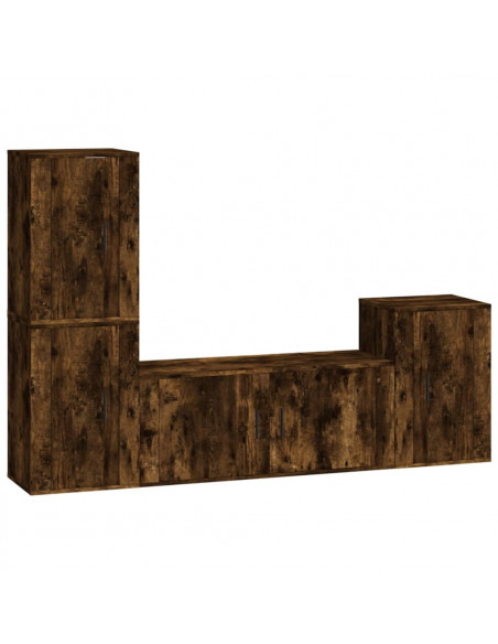 Set di Mobili Porta TV 4 pz Rovere Fumo in Legno Multistrato