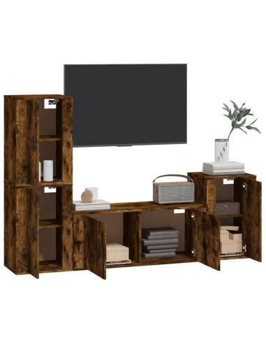 Set di Mobili Porta TV 4 pz Rovere Fumo in Legno Multistrato