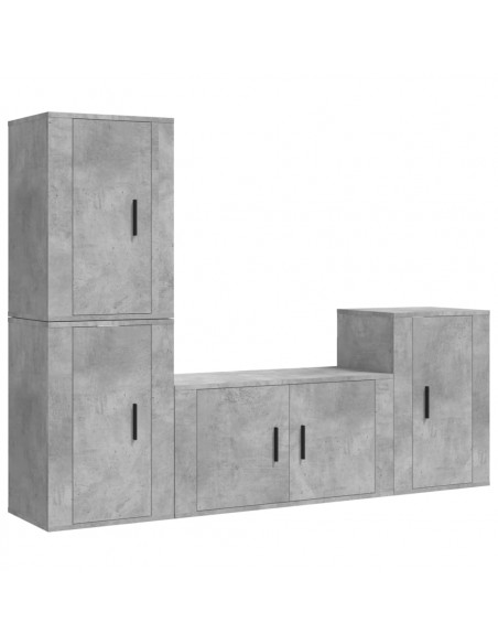 Set di Mobili Porta TV 4 pz Grigio Cemento in Legno Multistrato