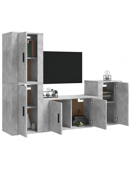 Set di Mobili Porta TV 4 pz Grigio Cemento in Legno Multistrato