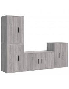 Set di Mobili Porta TV 4 pz Grigio Sonoma in Legno Multistrato 2