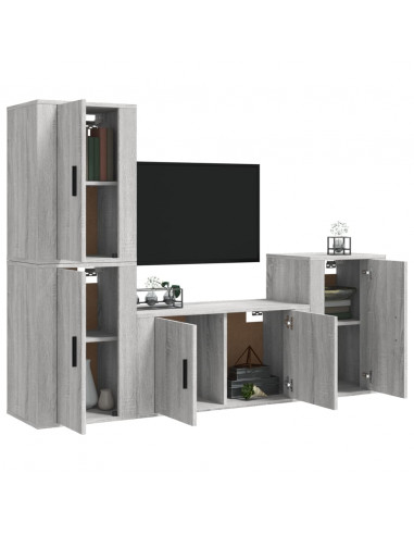 Set di Mobili Porta TV 4 pz Grigio Sonoma in Legno Multistrato
