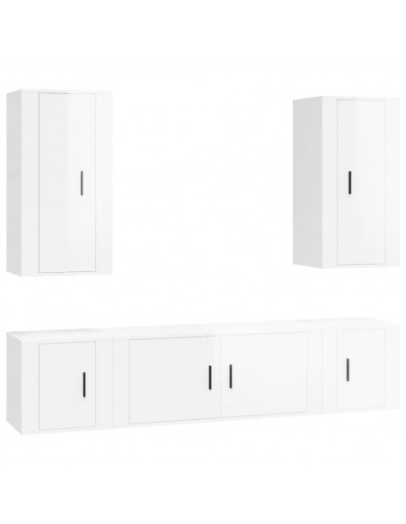 Set di Mobili Porta TV 5 pz Bianco Lucido in Legno Multistrato