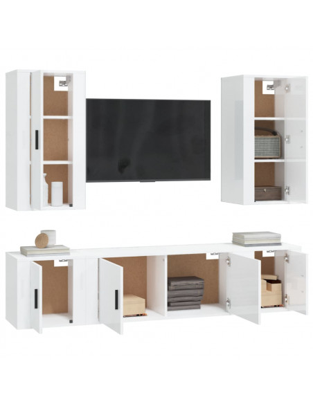 Set di Mobili Porta TV 5 pz Bianco Lucido in Legno Multistrato