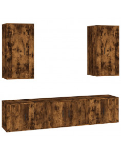 Set di Mobili Porta TV 5 pz Rovere Fumo in Legno Multistrato 2
