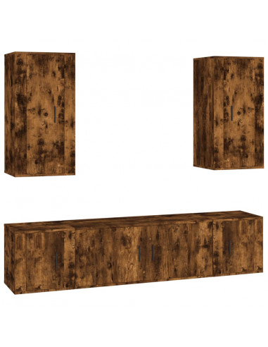 Set di Mobili Porta TV 5 pz Rovere Fumo in Legno Multistrato