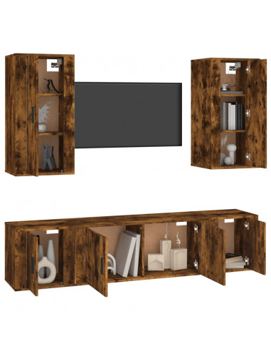 Set di Mobili Porta TV 5 pz Rovere Fumo in Legno Multistrato