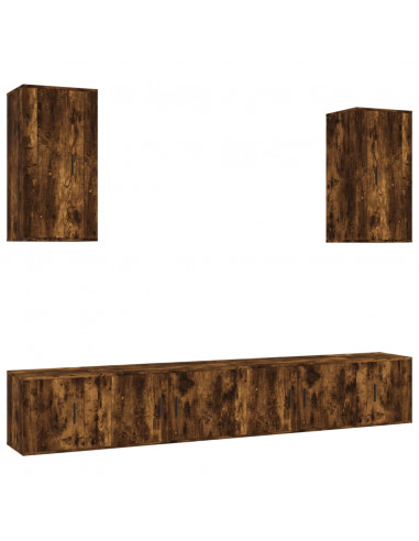 Set di Mobili Porta TV 6 pz Rovere Fumo in Legno Multistrato