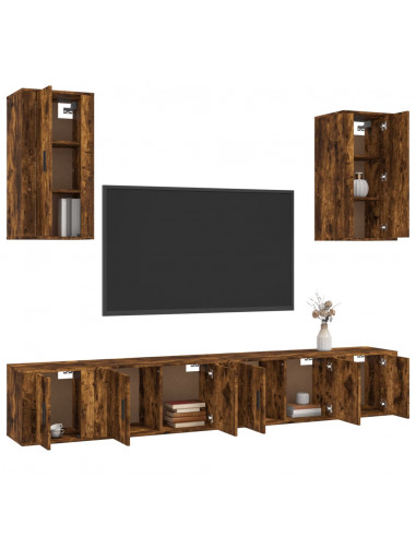 Set di Mobili Porta TV 6 pz Rovere Fumo in Legno Multistrato