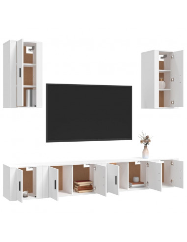 Set di Mobili Porta TV 6 pz Bianco in Legno Multistrato