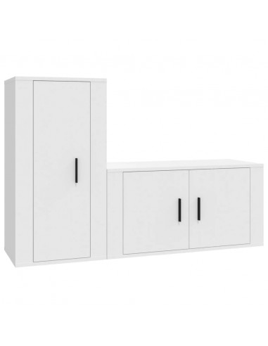 Set di Mobili Porta TV 2 pz Bianco in Legno Multistrato