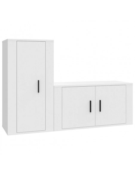 Set di Mobili Porta TV 2 pz Bianco in Legno Multistrato