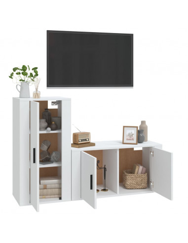 Set di Mobili Porta TV 2 pz Bianco in Legno Multistrato