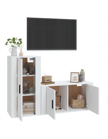 Set di Mobili Porta TV 2 pz Bianco in Legno Multistrato
