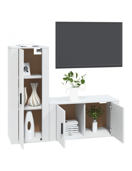 Set di Mobili Porta TV 2 pz Bianco in Legno Multistrato