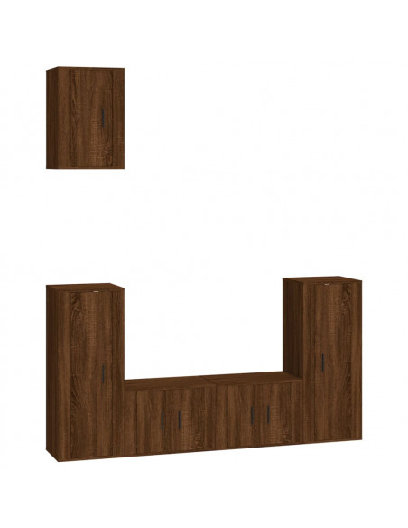Set Mobili Porta TV 5 pz Rovere Marrone in Legno Multistrato