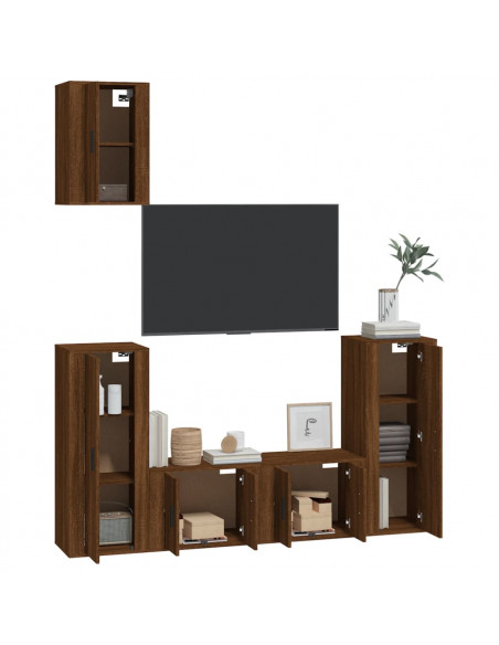 Set Mobili Porta TV 5 pz Rovere Marrone in Legno Multistrato