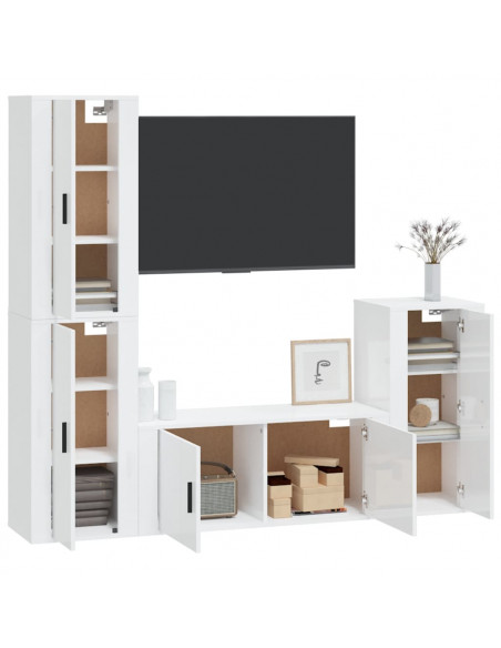 Set di Mobili Porta TV 4 pz Bianco Lucido in Legno Multistrato