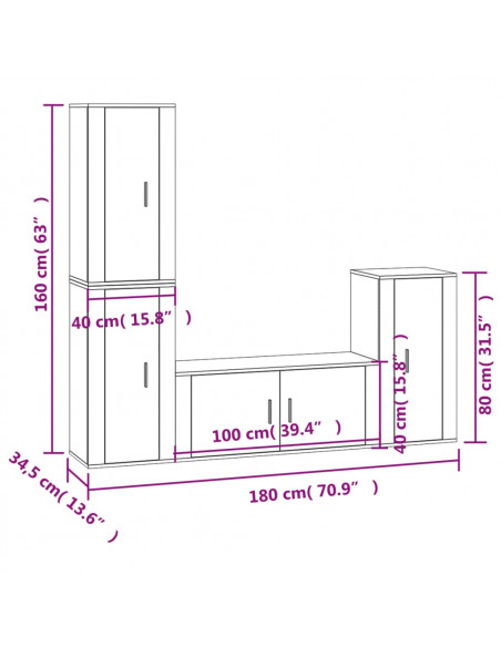 Set di Mobili Porta TV 4 pz Bianco Lucido in Legno Multistrato