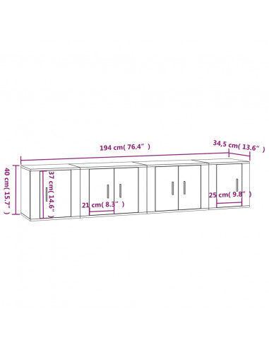 Set di Mobili Porta TV 4 pz Bianco in Legno Multistrato