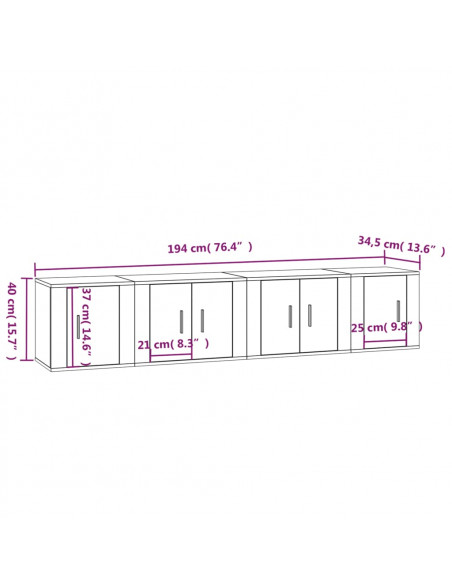 Set di Mobili Porta TV 4 pz Bianco in Legno Multistrato