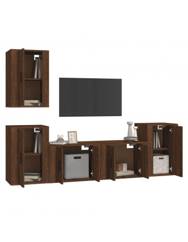 Set Mobili Porta TV 5 pz Rovere Marrone in Legno Multistrato