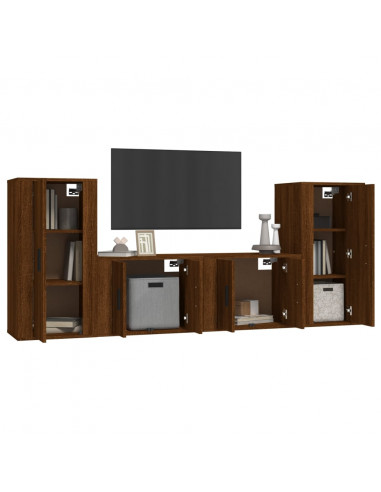 Set Mobili Porta TV 4 pz Rovere Marrone in Legno Multistrato