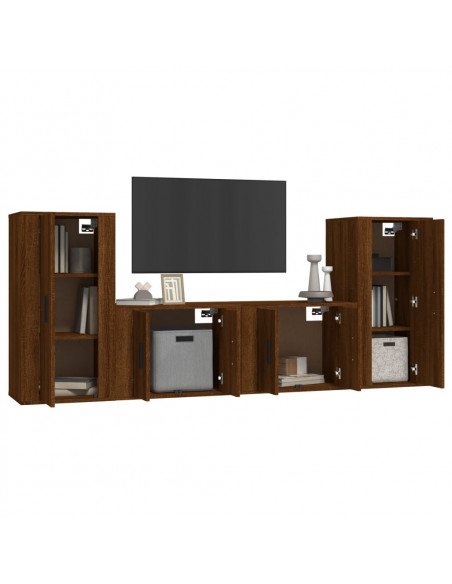 Set Mobili Porta TV 4 pz Rovere Marrone in Legno Multistrato