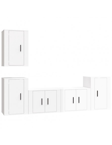 Set di Mobili Porta TV 5 pz Bianco Lucido in Legno Multistrato