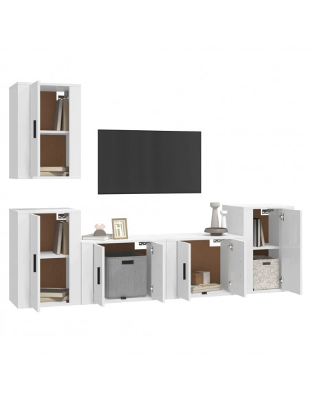 Set di Mobili Porta TV 5 pz Bianco Lucido in Legno Multistrato