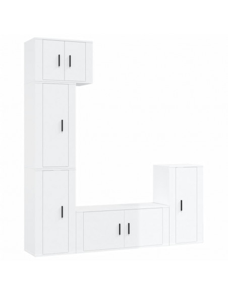 Set di Mobili Porta TV 5 pz Bianco Lucido in Legno Multistrato