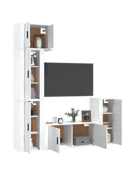 Set di Mobili Porta TV 5 pz Bianco Lucido in Legno Multistrato