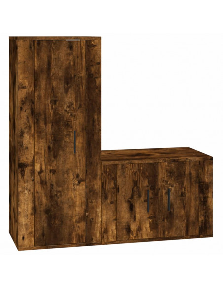 Set Mobili Porta TV 2 pz Rovere Fumo in Legno Multistrato