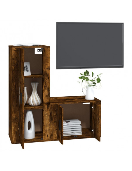 Set Mobili Porta TV 2 pz Rovere Fumo in Legno Multistrato