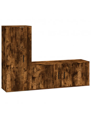 Set Mobili Porta TV 2 pz Rovere Fumo in Legno Multistrato