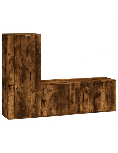Set Mobili Porta TV 2 pz Rovere Fumo in Legno Multistrato