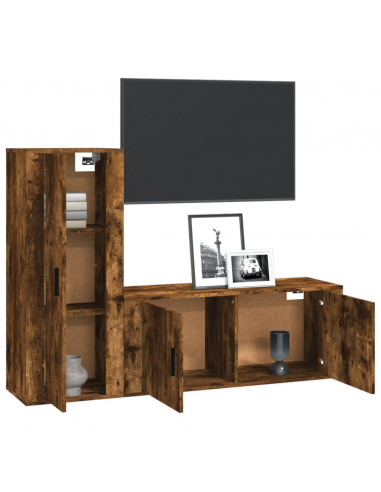 Set Mobili Porta TV 2 pz Rovere Fumo in Legno Multistrato