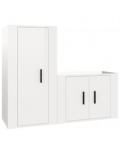 Set di Mobili Porta TV 2 pz Bianco Lucido in Legno Multistrato 2