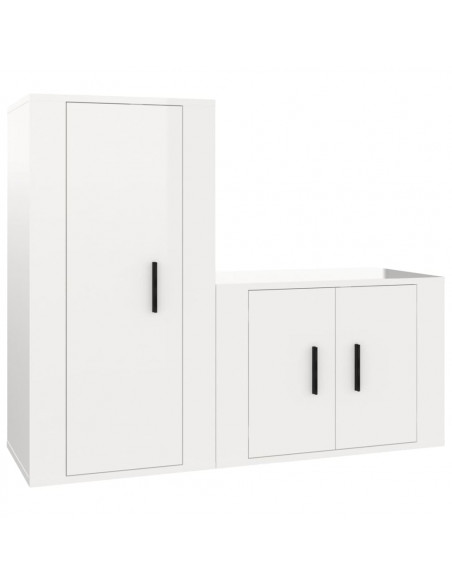 Set di Mobili Porta TV 2 pz Bianco Lucido in Legno Multistrato