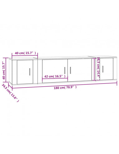 Set Mobili Porta TV 3 pz Bianco in Legno Multistrato
