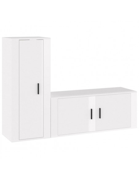 Set di Mobili Porta TV 2 pz Bianco Lucido in Legno Multistrato