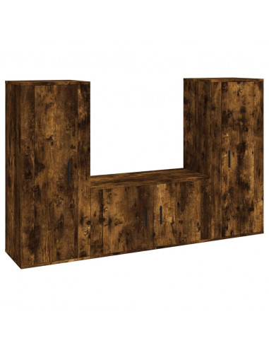 Set Mobili Porta TV 3 pz Rovere Fumo in Legno Multistrato
