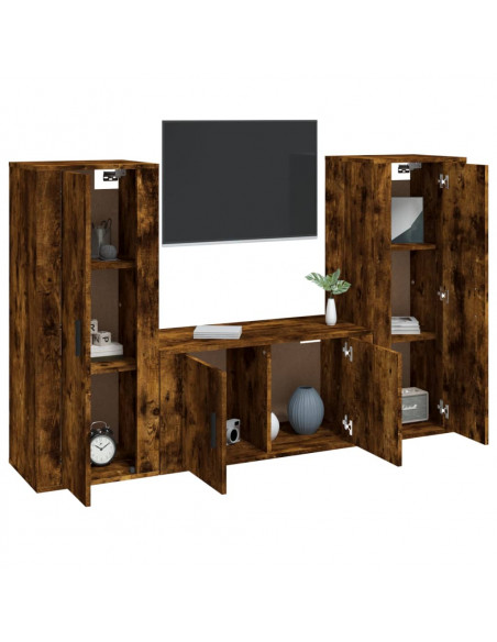 Set Mobili Porta TV 3 pz Rovere Fumo in Legno Multistrato