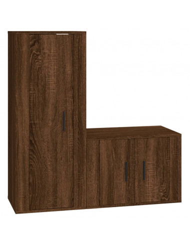 Set Mobili Porta TV 2 pz Rovere Marrone in Legno Multistrato