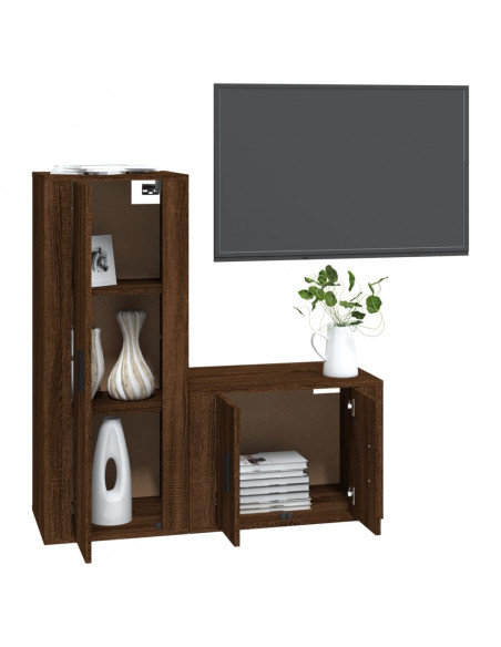 Set Mobili Porta TV 2 pz Rovere Marrone in Legno Multistrato