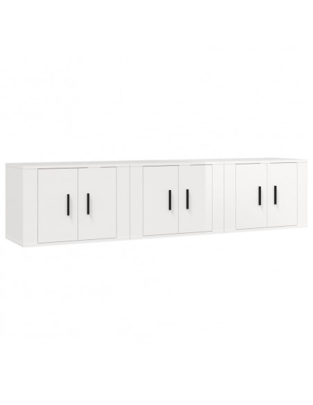 Mobili Porta TV a Parete 3 pz Bianco Lucido 57x34,5x40 cm