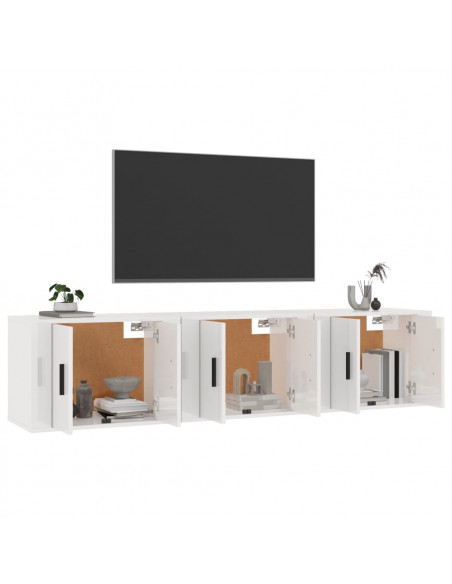 Mobili Porta TV a Parete 3 pz Bianco Lucido 57x34,5x40 cm